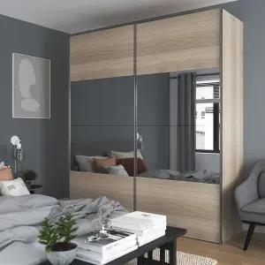 GoodHome Atomia Matt oak effect Particle board Mirrored Wardrobe (H)2250mm (W)2000mm (D)655mm