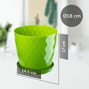 Plant Pot Flowerpot Round Plastic Crystal Modern Decorative Small Medium Large Lime 18cm