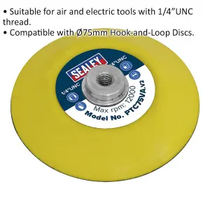 71mm Hook and Loop Backing Pad - 1/4 Inch UNC Thread - Angle Grinder Disc