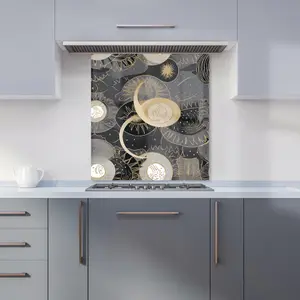 Abstract Silver Gold Sun and Moon Premium Glass Kitchen Splashback W600mm x H750mm