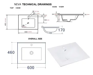 Bathroom Furniture Set: 600 Vanity Sink Freestanding Unit with Wall Mirror Oak Effect Classic