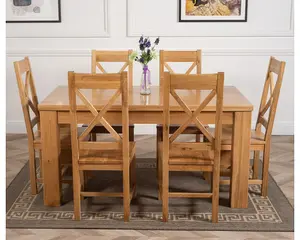 Dakota 152 x 87 cm Chunky Medium Oak Dining Table and 6 Chairs Dining Set with Berkeley Chairs