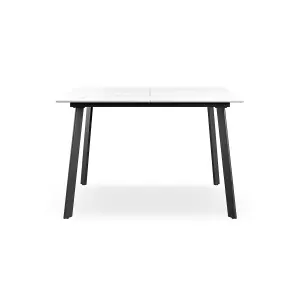 Haydon Extending Dining Table + Chairs- White Marble Effect Table Top w Black Legs + 4 Monza Faux Leather Dining Chairs (Grey)