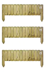 Large Wooden Garden Fixed Panels Log Roll Border Lawn Edging 300mm high Pack of 3