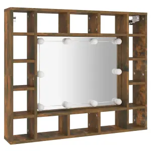 Berkfield Mirror Cabinet with LED Smoked Oak 91x15x76.5 cm