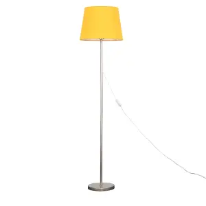 ValueLights Modern Floor Lamp In Brushed Chrome Metal Finish With Mustard Shade