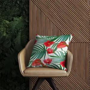 Tropical Flowers And Palm Leaves Hawaiian Outdoor Cushion 45cm x 45cm