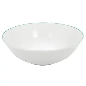 Set of 4 White Ceramic Dinner Bowls with Elegant Green Rim - Durable & Stylish