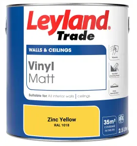 Leyland Trade Vinyl Matt Walls & Ceilings Emulsion Paint Zinc Yellow (RAL 1018) 2.5L