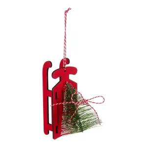 Red Sleigh with Christmas Tree Wood Hanging decoration