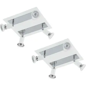 2 PACK Wall Ceiling 4 Spot Light Colour White Chrome Shade & Back Plate GU10 5W