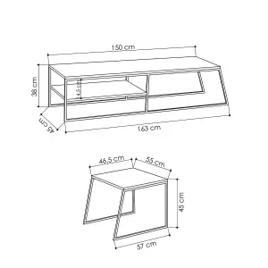 FWStyle Modular TV Unit Sofa Table Set Modern Design Black Metal Natural Oak