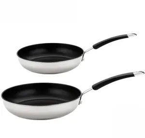 Meyer Induction Sets Silver Round Stainless Steel Induction Suitable Frying Pan Set 20 & 28 cm Twin Pack