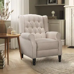 Fabric Linen Beige Marianna Manual Recliner Wingback Chair