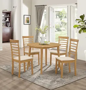 Hallowood Furniture Ledbury Drop Leaf Round Table Set with 4 Chairs in Light Oak Finish