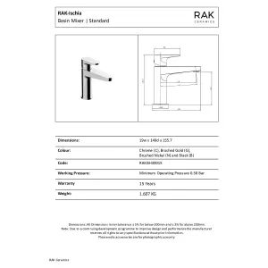 RAK Ischia Brushed Nickel Modern Basin Tap Solid Brass