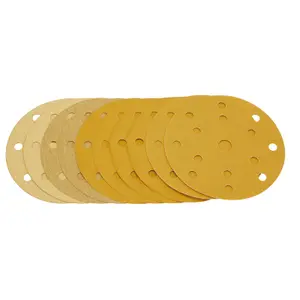 Draper Gold Sanding Discs with Hook & Loop, 150mm, Assorted Grit, 15 Dust Extraction Holes (Pack of 10) 08480