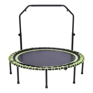 48in Bungee Cords Foldable Round Trampoline with Adjustable U-Handle Bar in Green for Indoor Outdoor