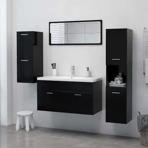 Berkfield Bathroom Cabinet Black 30x30x130 cm Engineered Wood