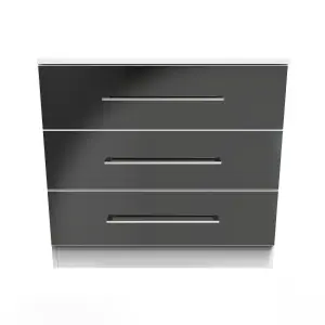 Chester 3 Drawer Chest in Black Gloss & White (Ready Assembled)