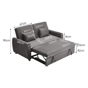 Grey 2 Seat Fabric Put Out Sofa Bed Loveseat Couch with 2 Pillows