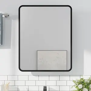 76cm H Surface Mount Rectangular Bathroom Storage Mirror Cabinet with Round Corner in Black