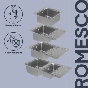 GoodHome Romesco Metallic effect Stainless steel 1 Bowl Kitchen sink 510mm x 560mm