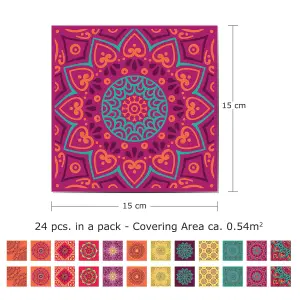 24 Pieces 15x15cm Colourful Mandala Tile Stickers