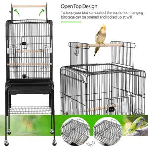 Yaheetech Black Play Top Metal Bird Cage w/ Detachable Rolling Stand