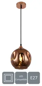 HARPER LIVING Pendant Ceiling Light, Rose Gold Finish, Dome Shade, Adjustable Height