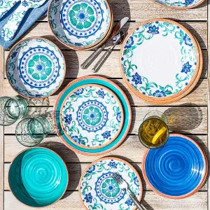 Purely Home Turquoise Floral Melamine Low Bowls - Set of 8