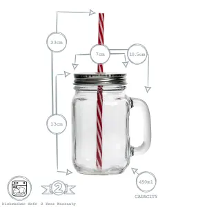 Rink Drink - Mason Drinking Jar Glasses with Straws - 450ml - Pack of 4