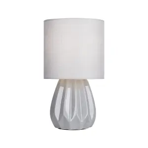 First Choice Lighting Geometric Grey Ceramic Table Lamp with Matching Shade