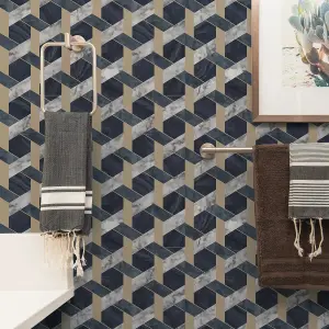 Contour Blue Metallic effect Geometric Smooth Wallpaper