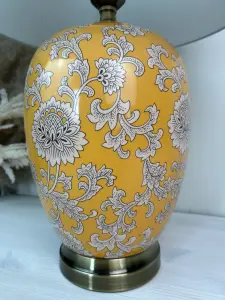 Yellow Floral Ceramic Table Lamp with Plain Shade