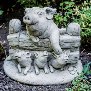 Pig Family Stone Cast Garden Ornament