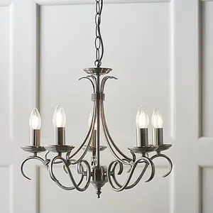 Luminosa Bernice 5 Light Multi Arm Ceiling Pendant Antique Silver, E14