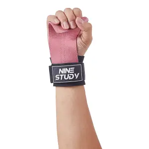 One Size Wrist Straps Weight Lifting Gloves Black and Pink