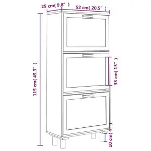 Berkfield Shoe Cabinet White 52x25x115 cm Engineered Wood&Natural Rattan