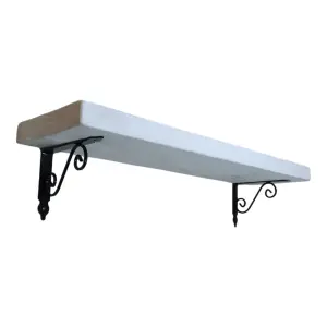 Solid Wood Handmade Rustical Shelf White 225mm 9 inch with Black Metal Bracket WOZ Length of 110cm