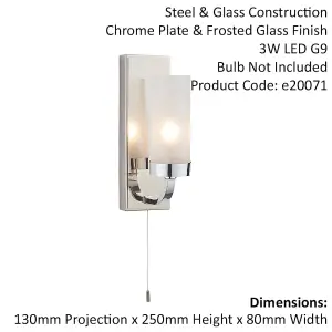 Polished Chrome Bathroom Wall Light & Frosted Glass Shade - Decorative Sconce