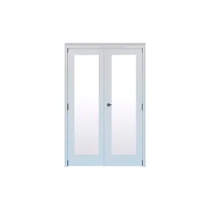 Geom 1 Lite Clear Glazed Pre-painted White Softwood Internal Patio Door set, (H)2017mm (W)1445mm