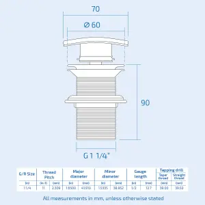 70mm Square Unslotted Click Clack Basin Waste - Chrome