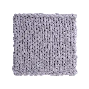 Grey Soft Handwoven Knitted Chenille Blanket for Couch and Bed 60cm L x 60cm W