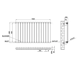 Horizontal Anthracite Single Flat Panel Radiator (H) 600 mm x (W) 1020 mm, 3290 BTU.