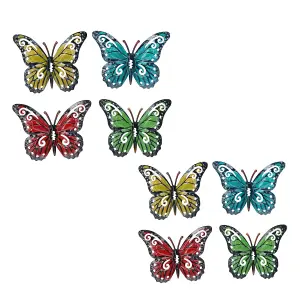 Set of 8 Multi-coloured Small Metal Butterflies Garden/Home Wall Art Ornament