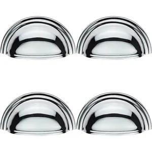 4x Victorian Cup Pull Handle Polished Chrome 92 x 46mm 76mm Fixing Centres