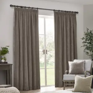 Yard Heavy Chenille Velvet Greige Pencil Pleat Curtains, 229 x 183cm