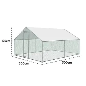 KCT Large Walk-In Chicken Run / Duck Pen - 3 x 3m - Outdoor Garden Pet/Dog Enclosure Kennel Hen Coop - Galvanised