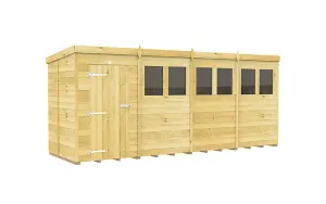 16 x 5 Feet Pent Shed - Single Door With Windows - Wood - L147 x W474 x H201 cm